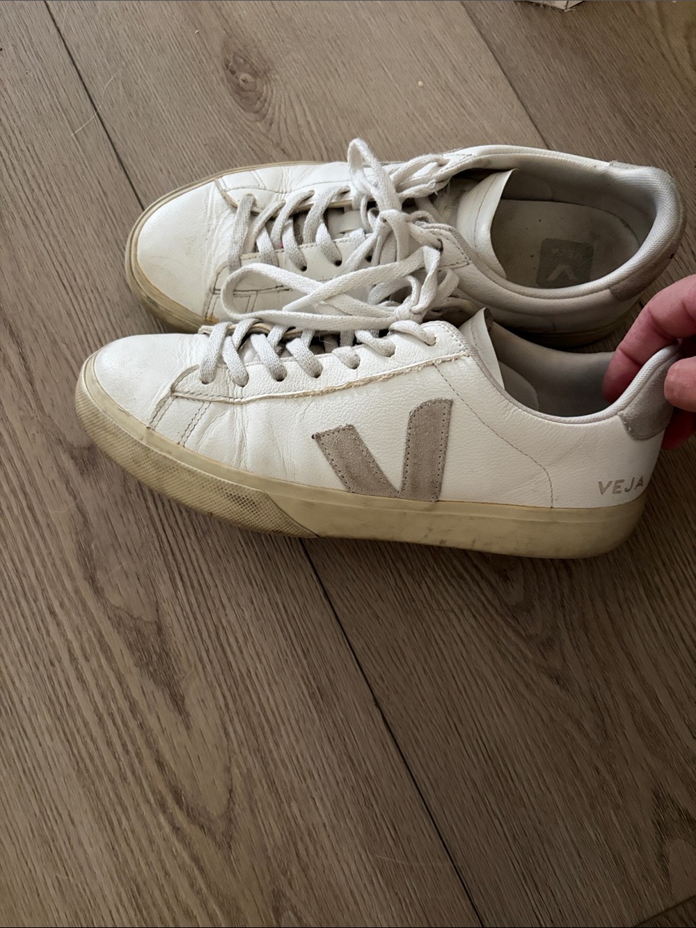 Veja White Leather Sneakers with Beige Suede Heel